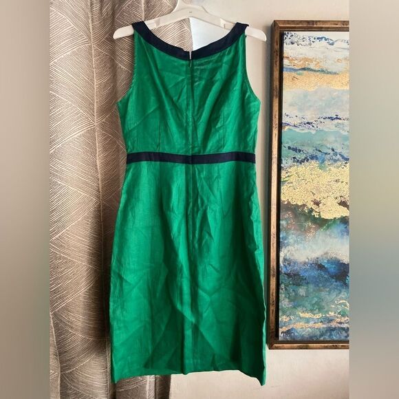 Boden Kelly Linen Sleeveless Notch Neck Shift Dress Size 4R Green Pockets NWT - Picture 3 of 12